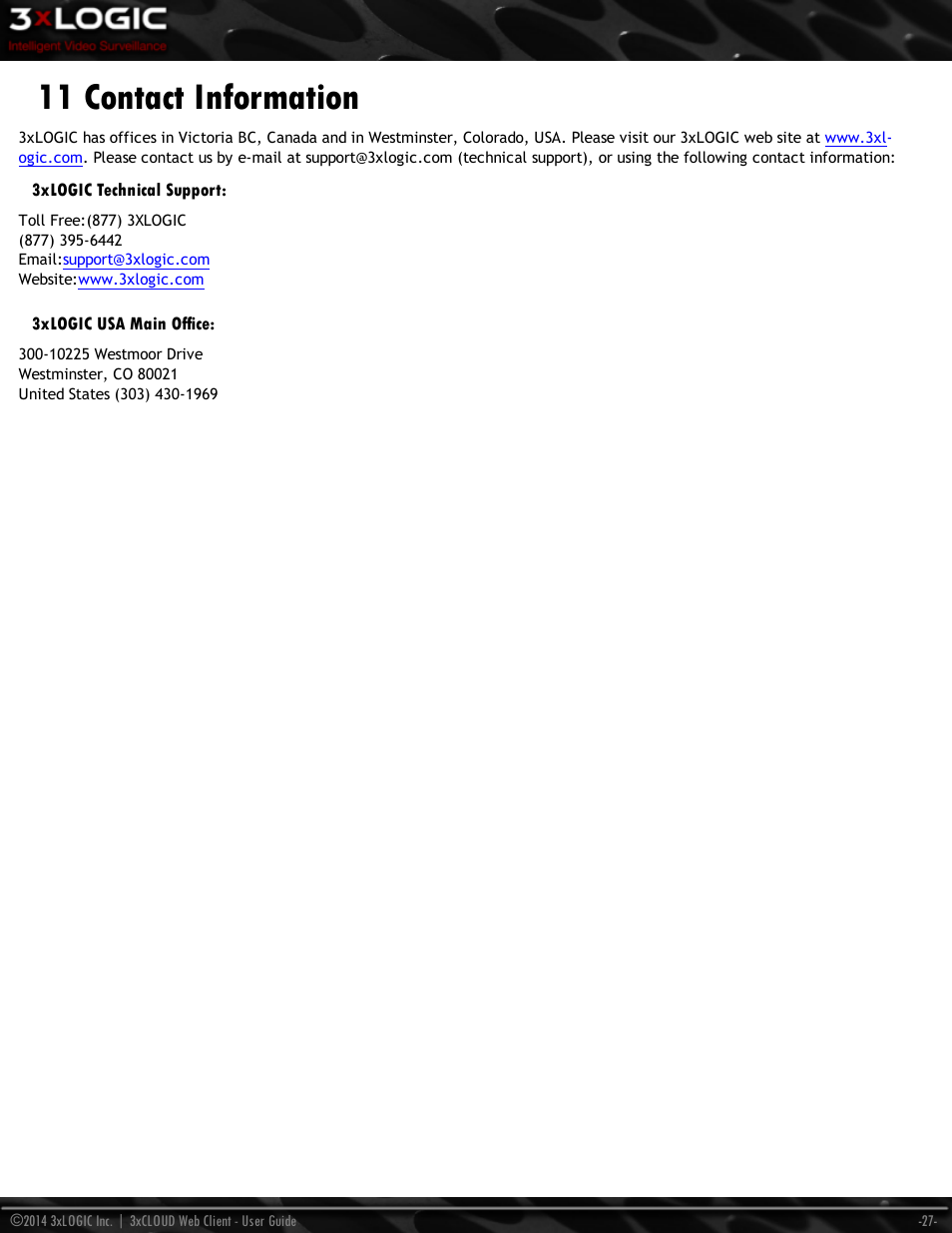 11 contact information | 3xLOGIC 3xCLOUD Web Client User Manual | Page 31 / 31