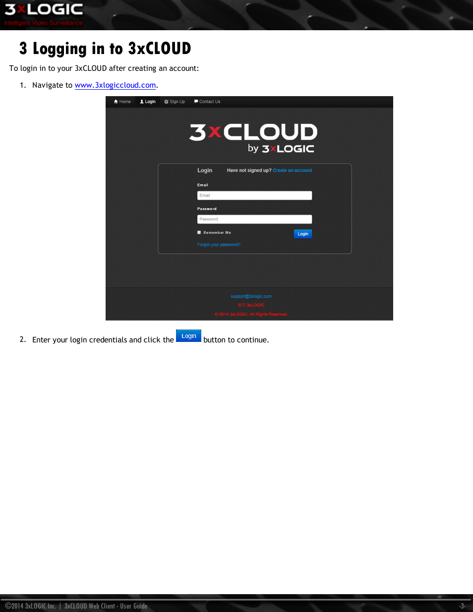 3 logging in to 3xcloud | 3xLOGIC 3xCLOUD Web Client User Manual | Page 7 / 31
