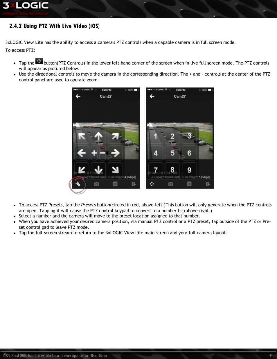 2 using ptz with live video (ios) | 3xLOGIC View Lite Smart Device App User Manual | Page 13 / 38