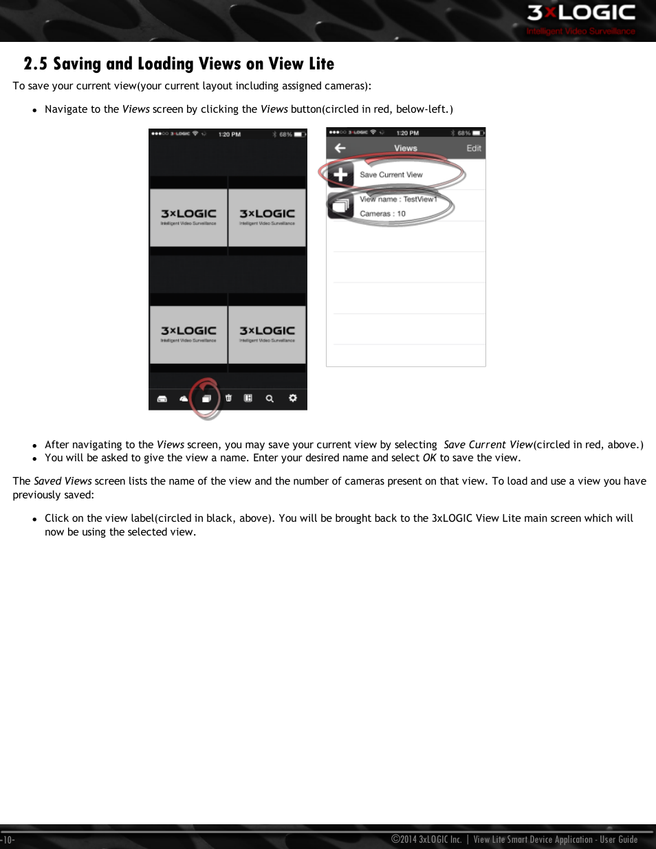 5 saving and loading views on view lite | 3xLOGIC View Lite Smart Device App User Manual | Page 14 / 38