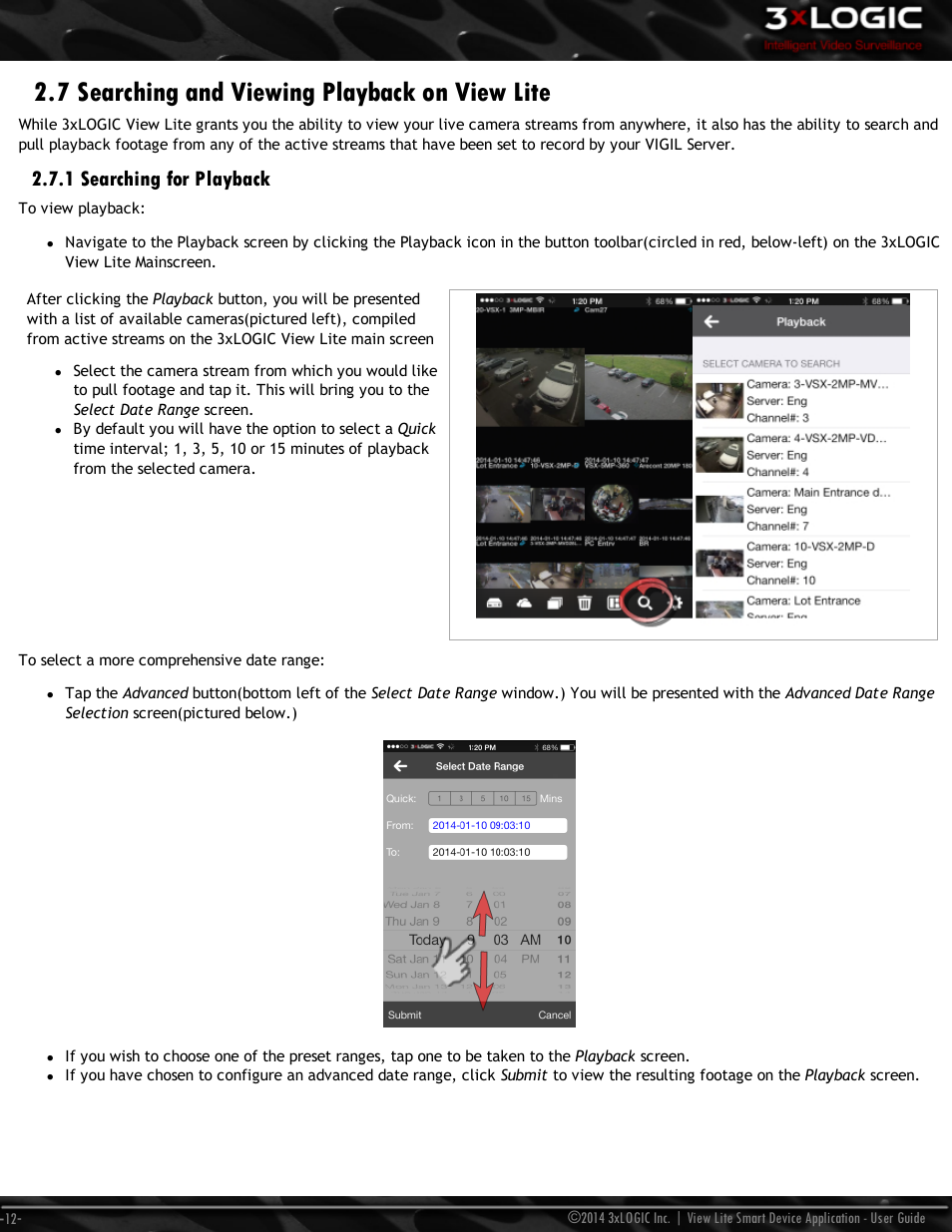 7 searching and viewing playback on view lite, 1 searching for playback | 3xLOGIC View Lite Smart Device App User Manual | Page 16 / 38