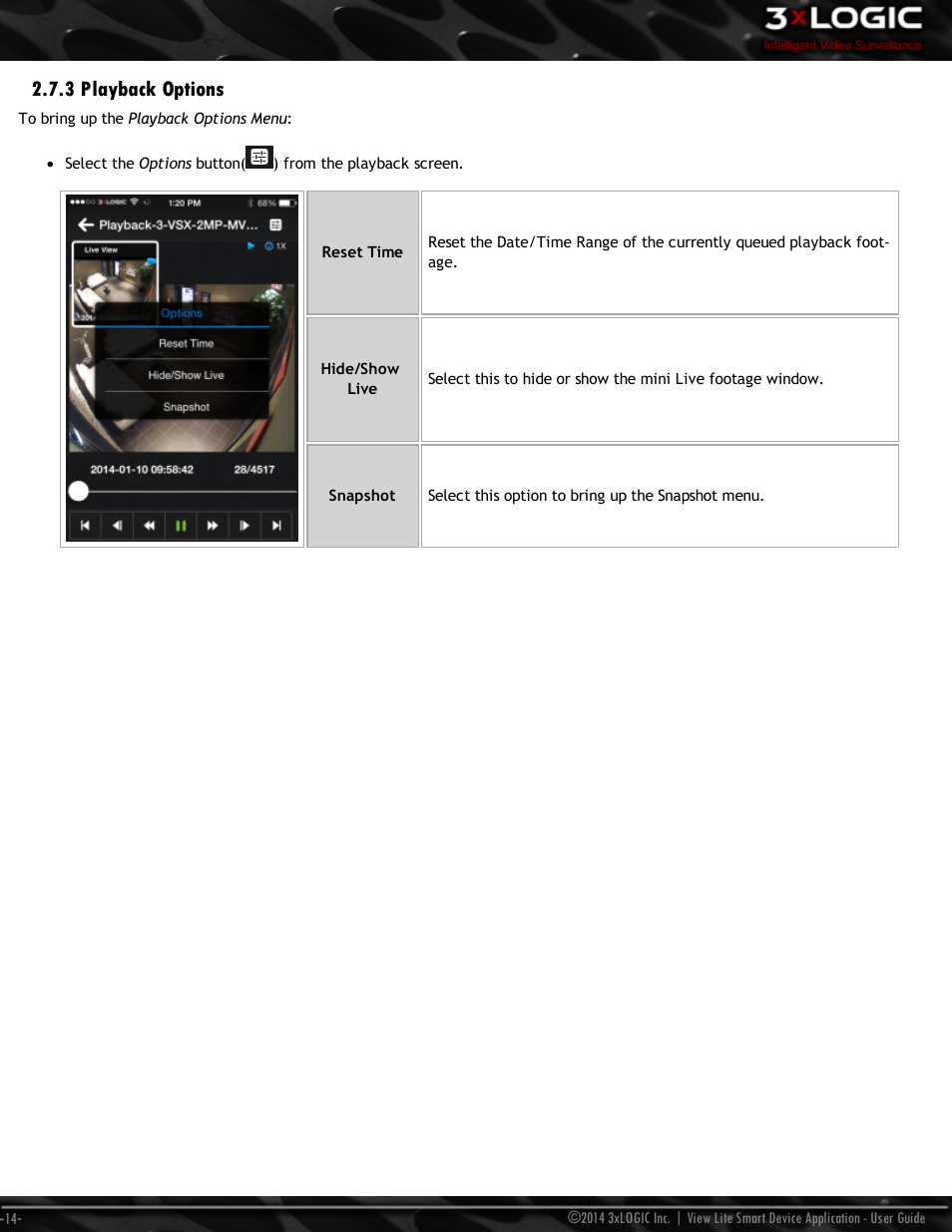 3 playback options | 3xLOGIC View Lite Smart Device App User Manual | Page 18 / 38