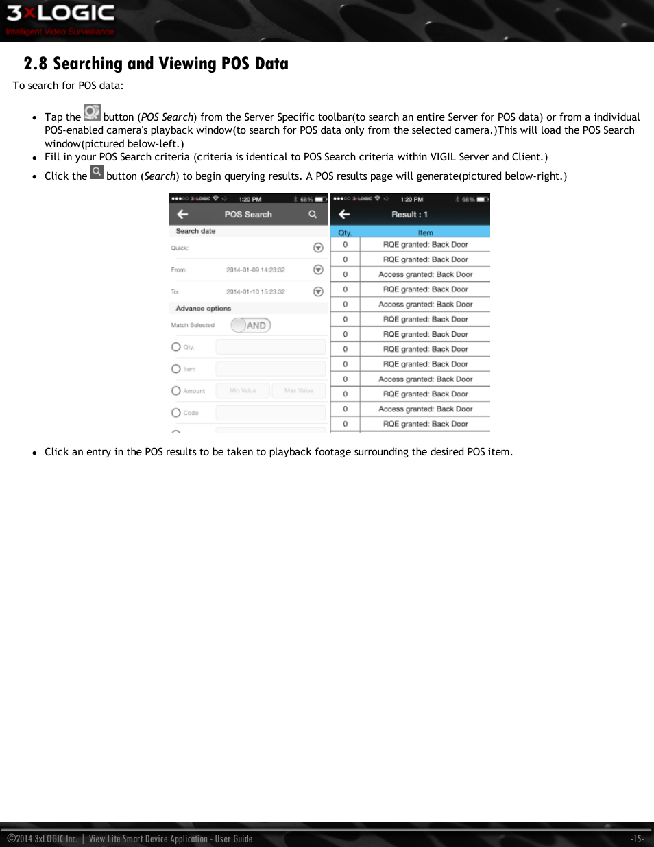 8 searching and viewing pos data | 3xLOGIC View Lite Smart Device App User Manual | Page 19 / 38