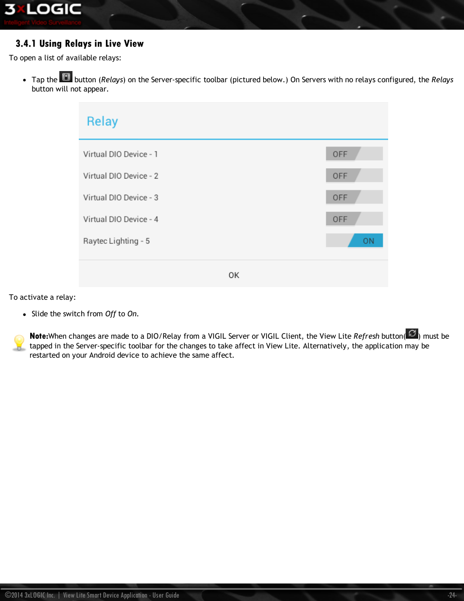 1 using relays in live view | 3xLOGIC View Lite Smart Device App User Manual | Page 28 / 38