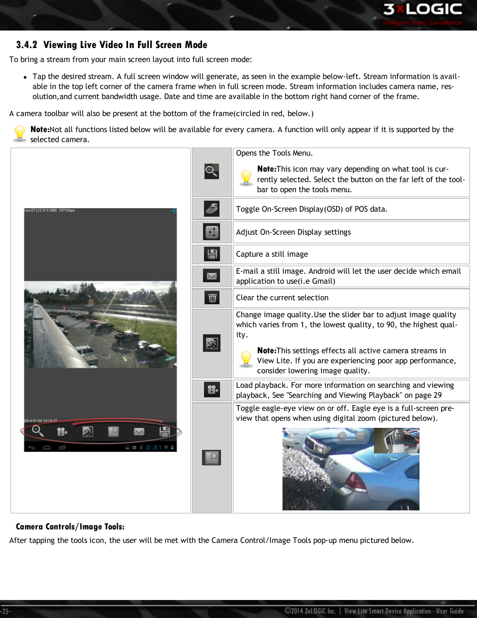 2 viewing live video in full screen mode | 3xLOGIC View Lite Smart Device App User Manual | Page 29 / 38