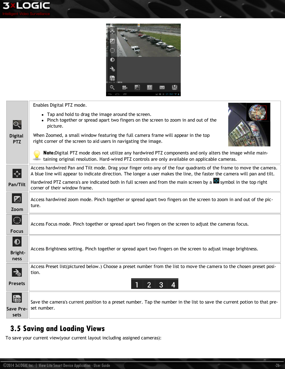 5 saving and loading views | 3xLOGIC View Lite Smart Device App User Manual | Page 30 / 38