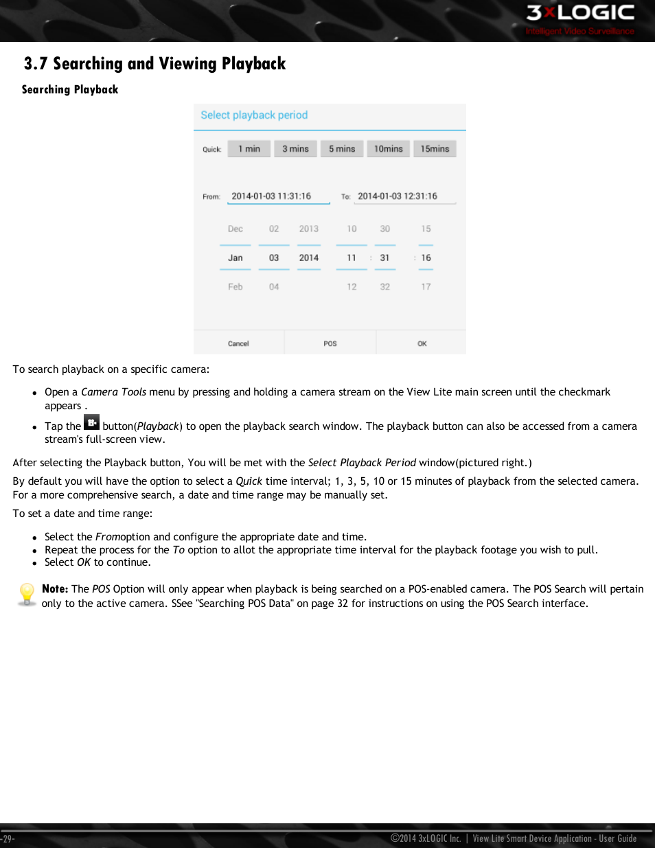 7 searching and viewing playback, Searching playback | 3xLOGIC View Lite Smart Device App User Manual | Page 33 / 38