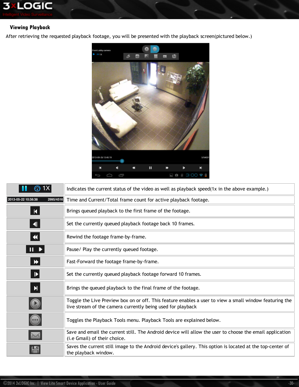 Viewing playback | 3xLOGIC View Lite Smart Device App User Manual | Page 34 / 38