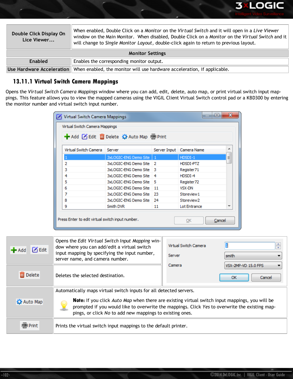 1 virtual switch camera mappings | 3xLOGIC VIGIL Client User Manual | Page 108 / 116