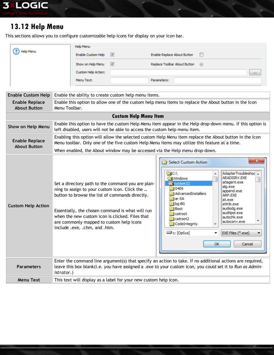 12 help menu, Custom help menu item | 3xLOGIC VIGIL Client User Manual | Page 109 / 116