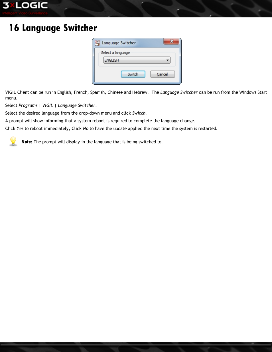 16 language switcher | 3xLOGIC VIGIL Client User Manual | Page 115 / 116