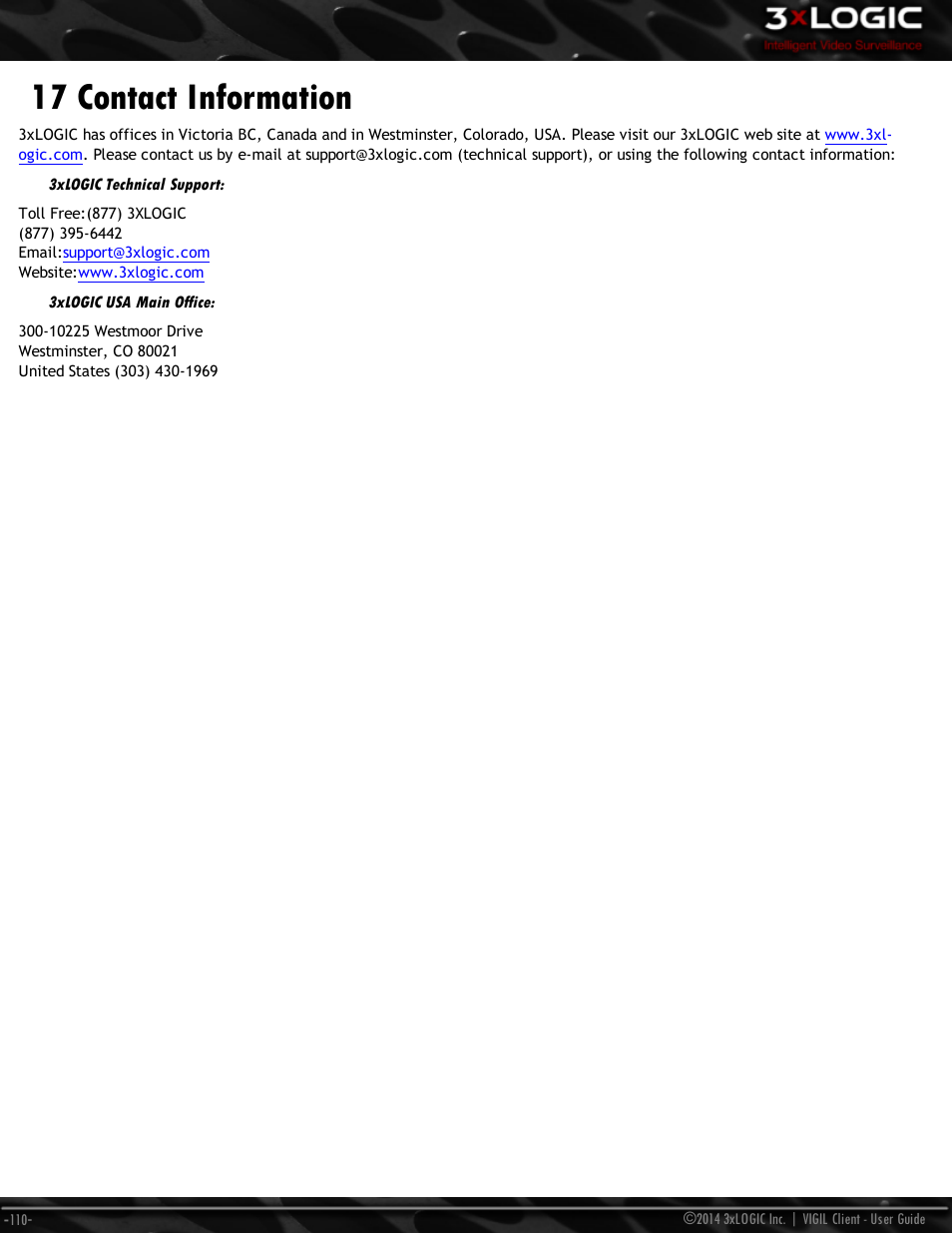 17 contact information | 3xLOGIC VIGIL Client User Manual | Page 116 / 116