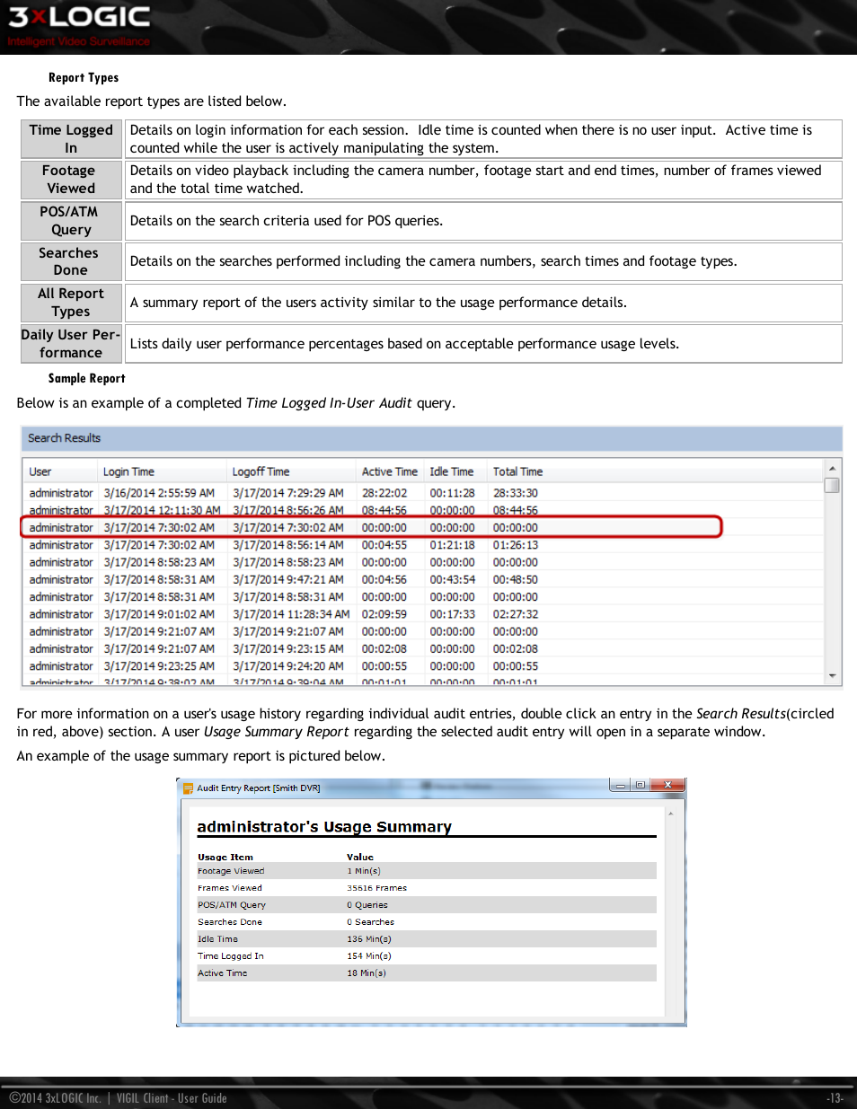 Report types, Sample report | 3xLOGIC VIGIL Client User Manual | Page 19 / 116