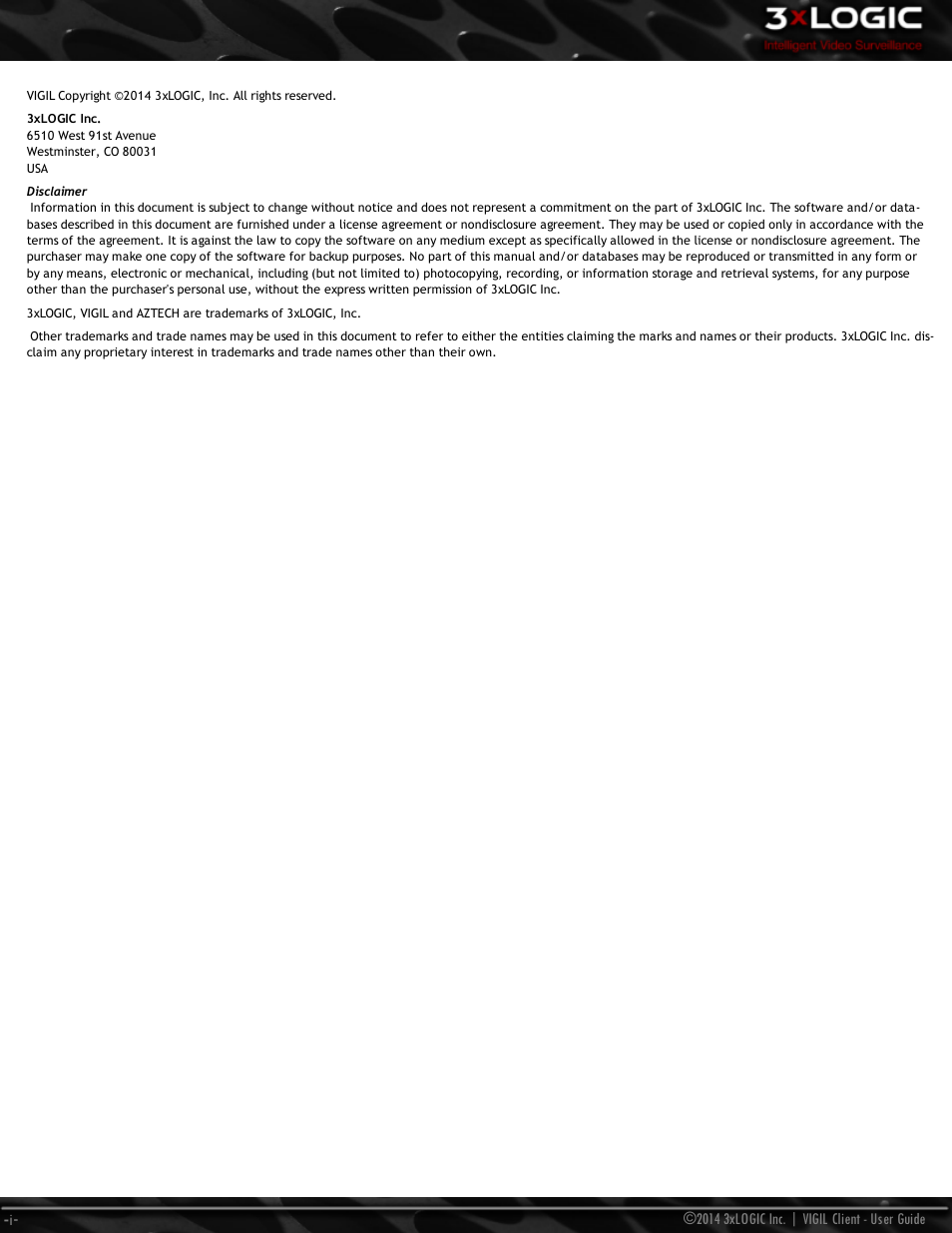 3xLOGIC VIGIL Client User Manual | Page 2 / 116