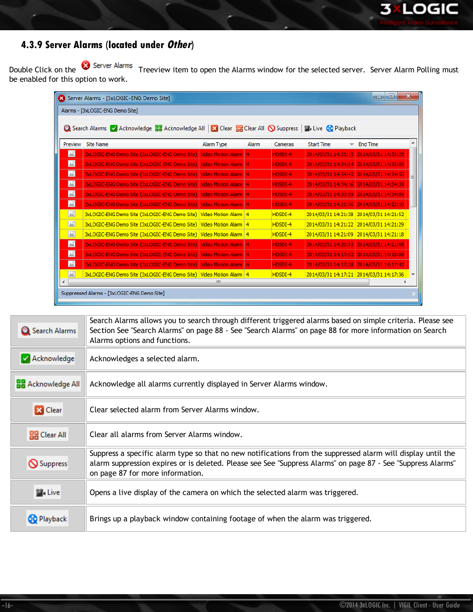 9 server alarms (located under other), Other, 9 server alarms (located under | 3xLOGIC VIGIL Client User Manual | Page 22 / 116