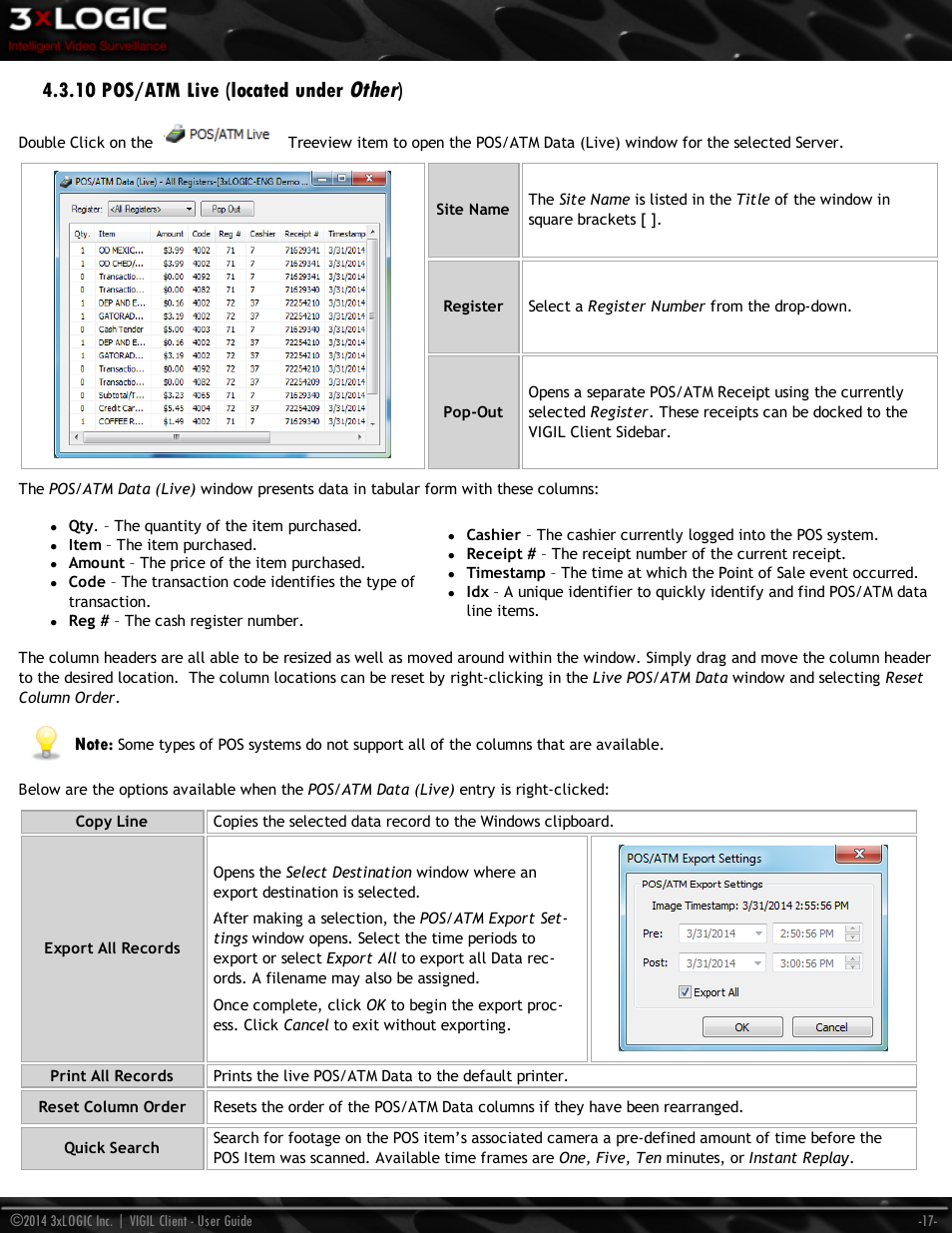 10 pos/atm live (located under other), Other, 10 pos/atm live (located under | 3xLOGIC VIGIL Client User Manual | Page 23 / 116