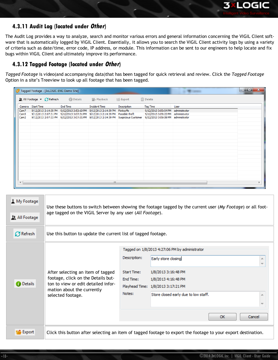 11 audit log (located under other), 12 tagged footage (located under other), Other | 3xLOGIC VIGIL Client User Manual | Page 24 / 116