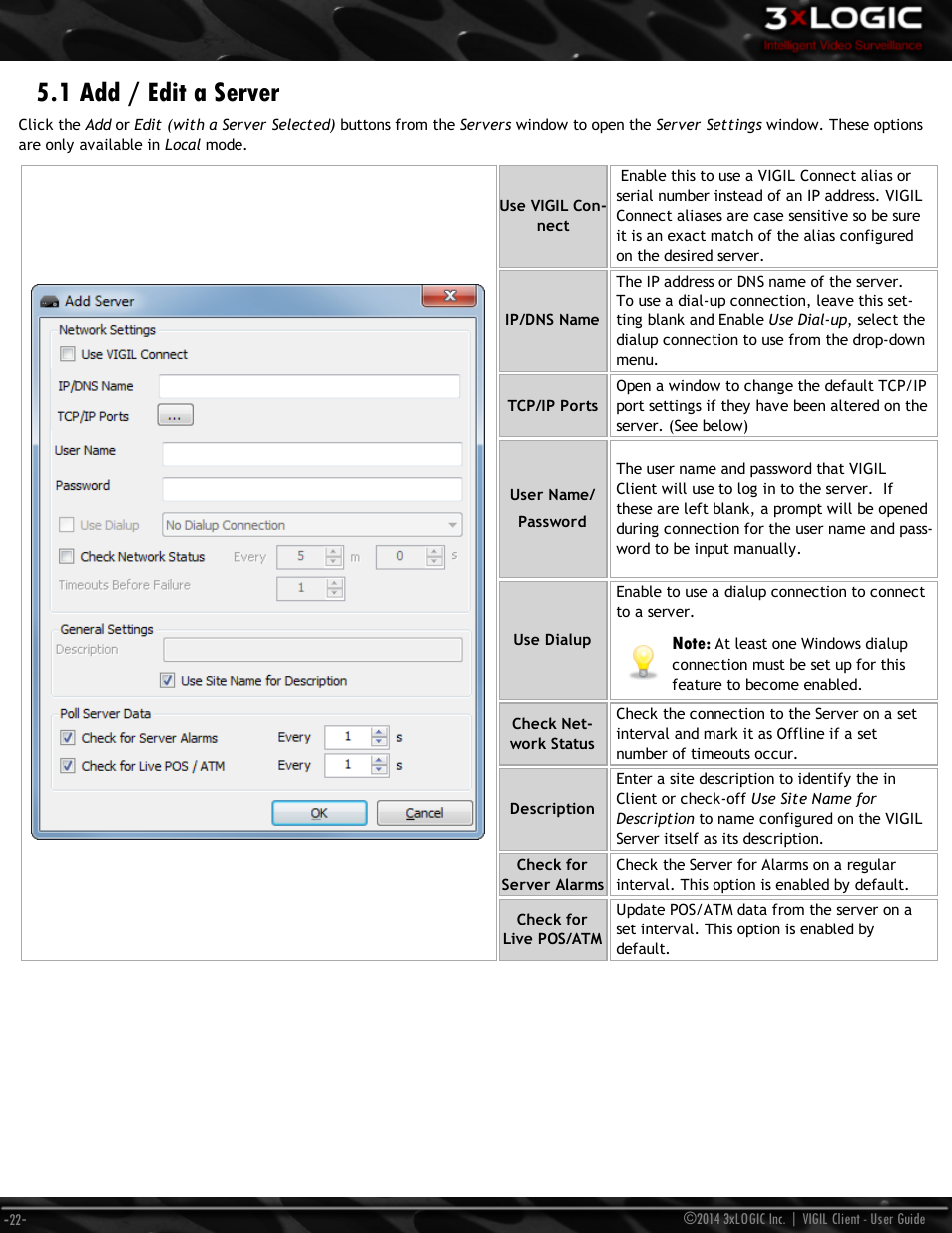 1 add / edit a server | 3xLOGIC VIGIL Client User Manual | Page 28 / 116