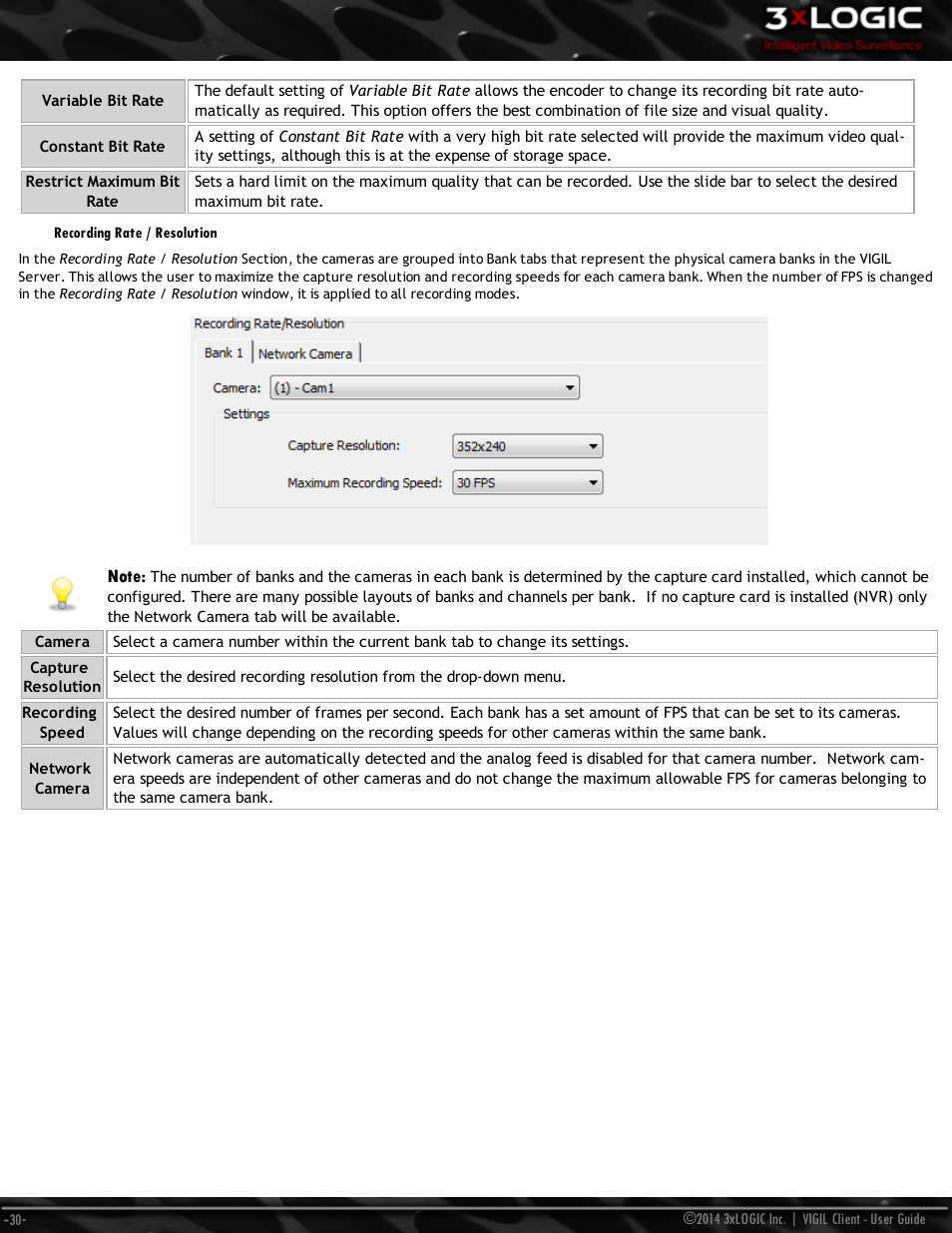 Recording rate / resolution | 3xLOGIC VIGIL Client User Manual | Page 36 / 116