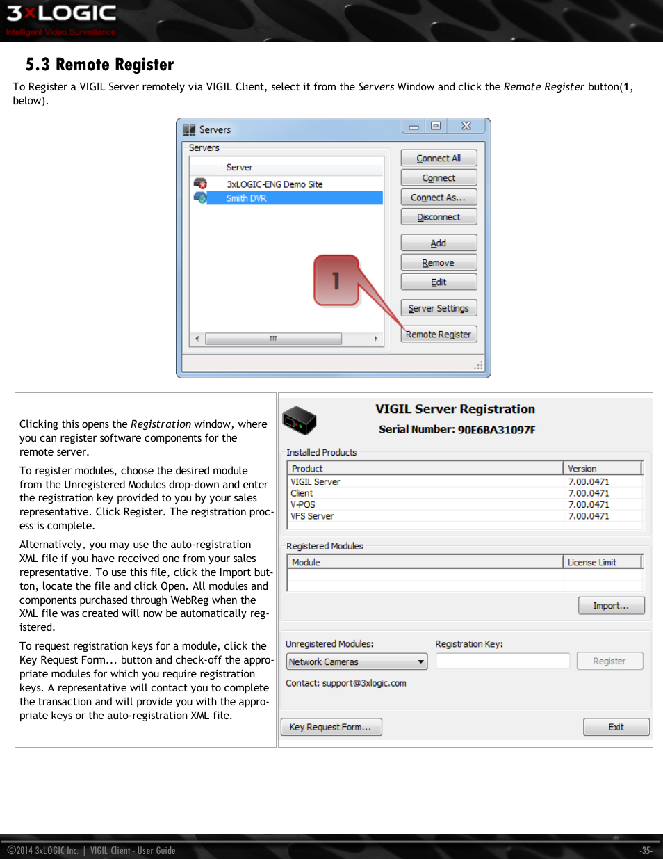 3 remote register | 3xLOGIC VIGIL Client User Manual | Page 41 / 116