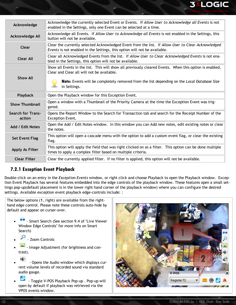 1 exception event playback | 3xLOGIC VIGIL Client User Manual | Page 58 / 116