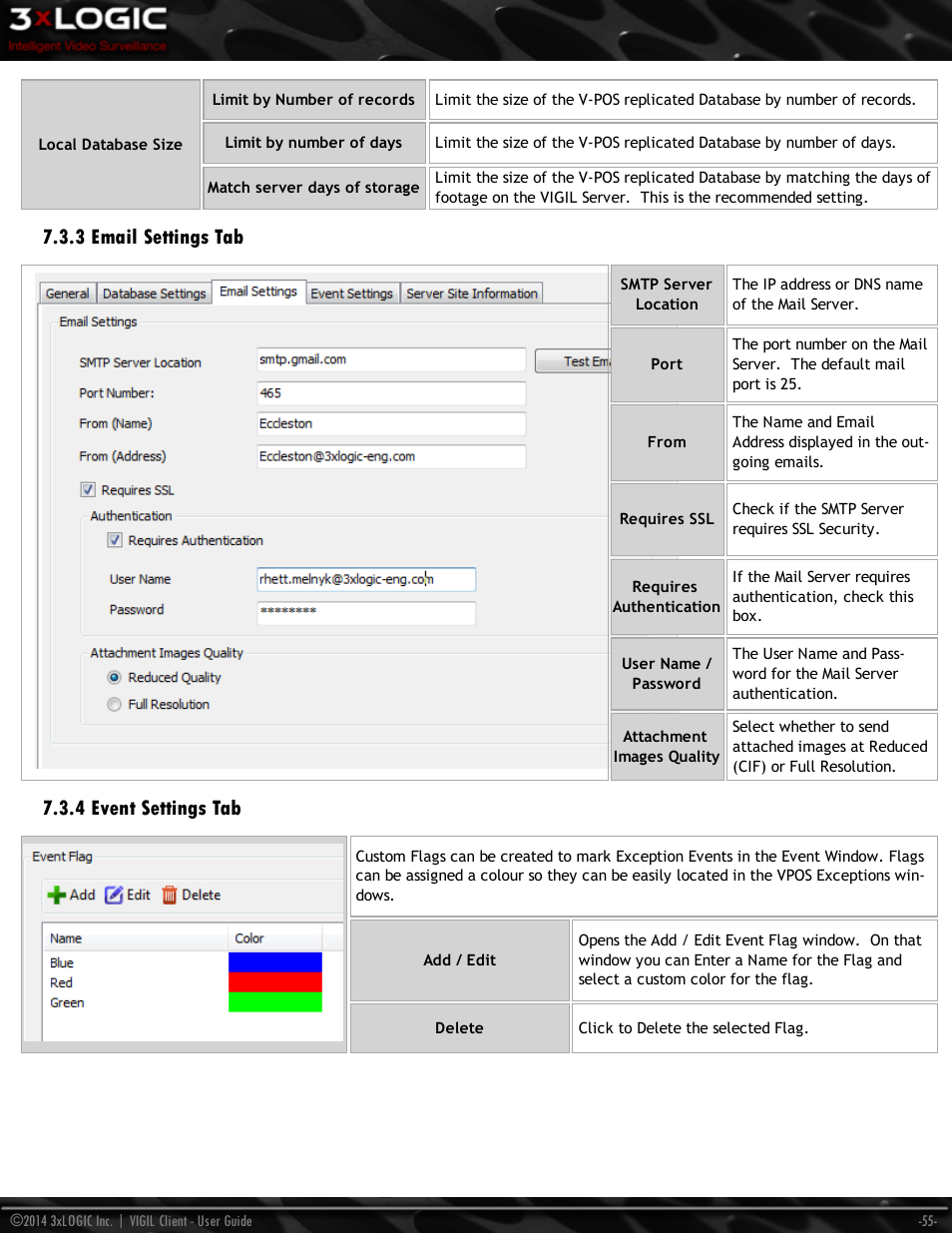 3 email settings tab, 4 event settings tab | 3xLOGIC VIGIL Client User Manual | Page 61 / 116