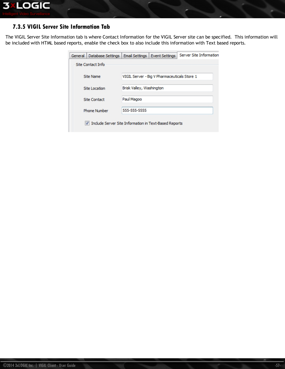 5 vigil server site information tab | 3xLOGIC VIGIL Client User Manual | Page 63 / 116