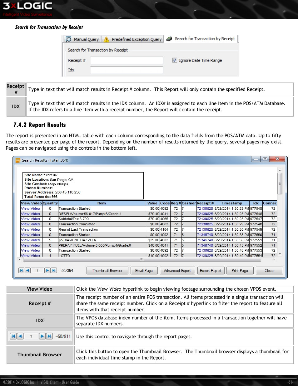 Search for transaction by receipt, 2 report results | 3xLOGIC VIGIL Client User Manual | Page 67 / 116