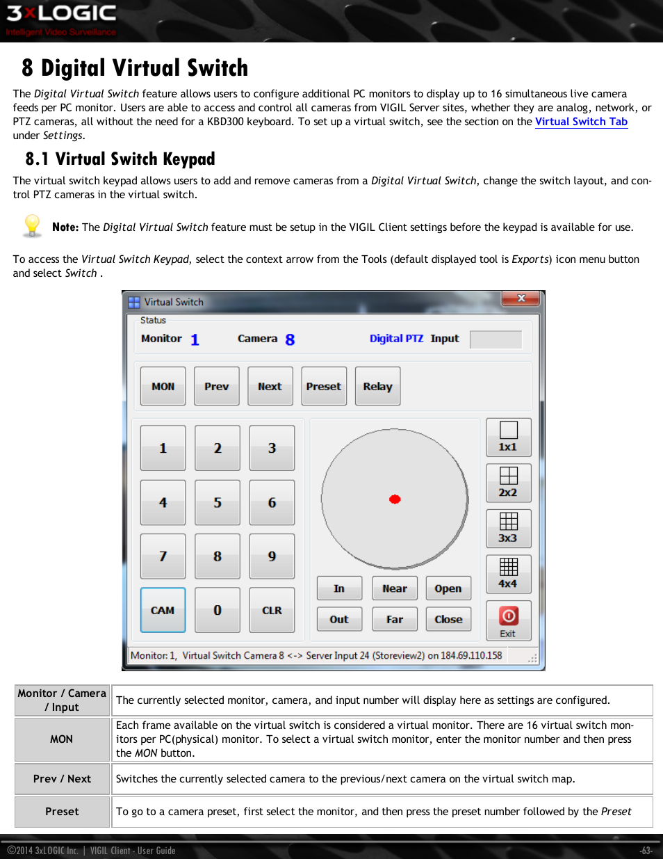 8 digital virtual switch, 1 virtual switch keypad | 3xLOGIC VIGIL Client User Manual | Page 69 / 116