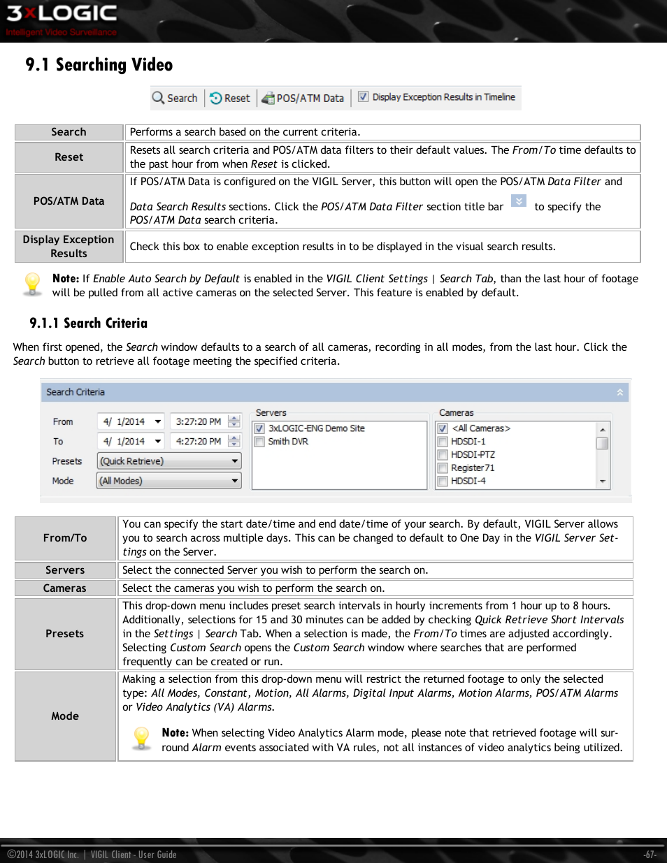 1 searching video, 1 search criteria | 3xLOGIC VIGIL Client User Manual | Page 73 / 116