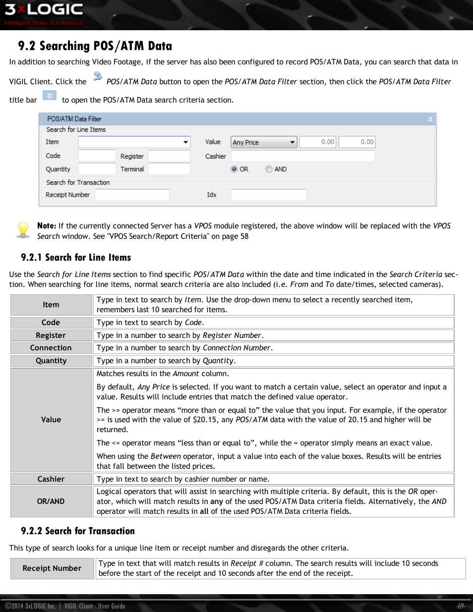 2 searching pos/atm data, 1 search for line items, 2 search for transaction | 3xLOGIC VIGIL Client User Manual | Page 75 / 116