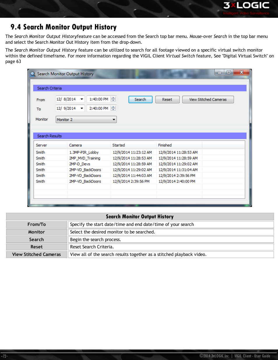 4 search monitor output history, Search monitor output history | 3xLOGIC VIGIL Client User Manual | Page 78 / 116