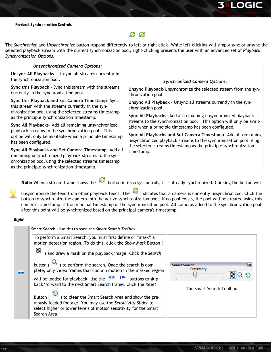 Playback synchronization controls, Right | 3xLOGIC VIGIL Client User Manual | Page 82 / 116