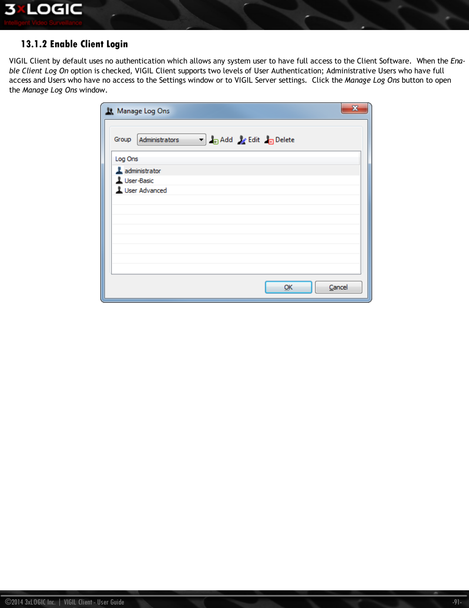 2 enable client login | 3xLOGIC VIGIL Client User Manual | Page 97 / 116