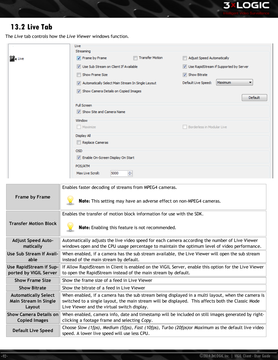 2 live tab | 3xLOGIC VIGIL Client User Manual | Page 98 / 116