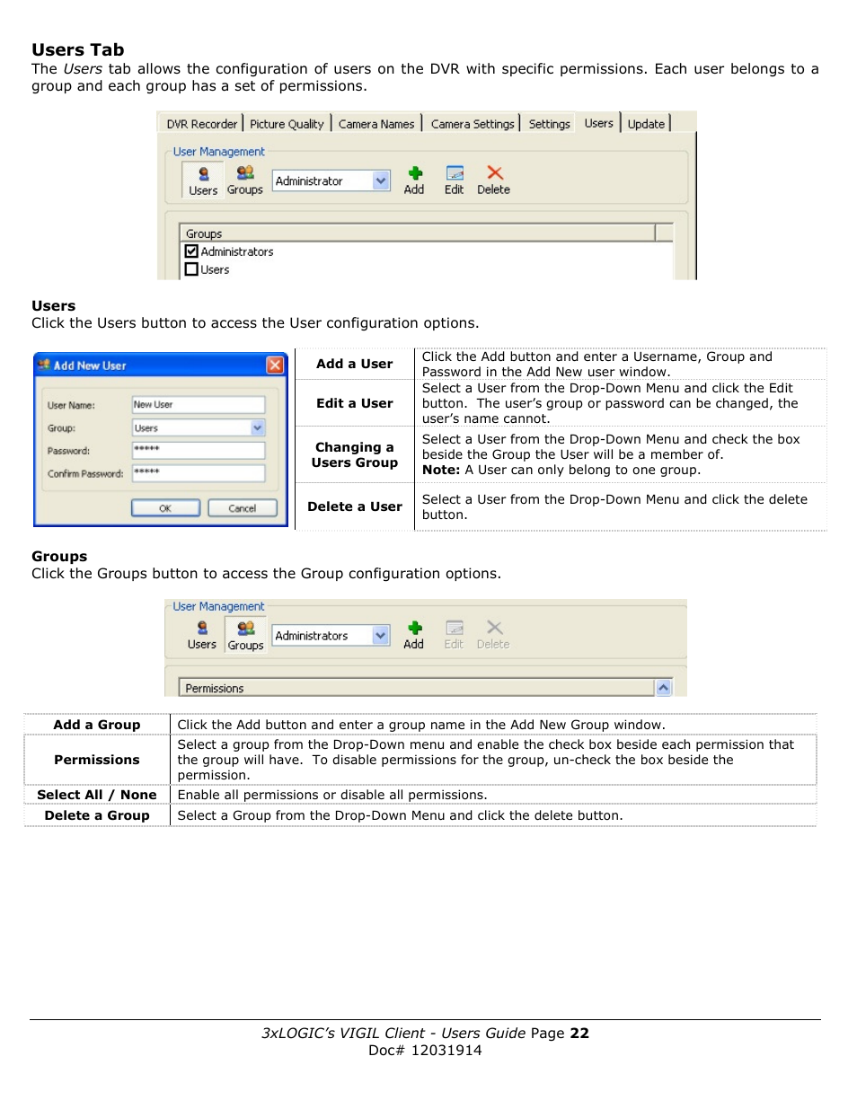 Users tab | 3xLOGIC VIGIL Client User Manual | Page 22 / 91