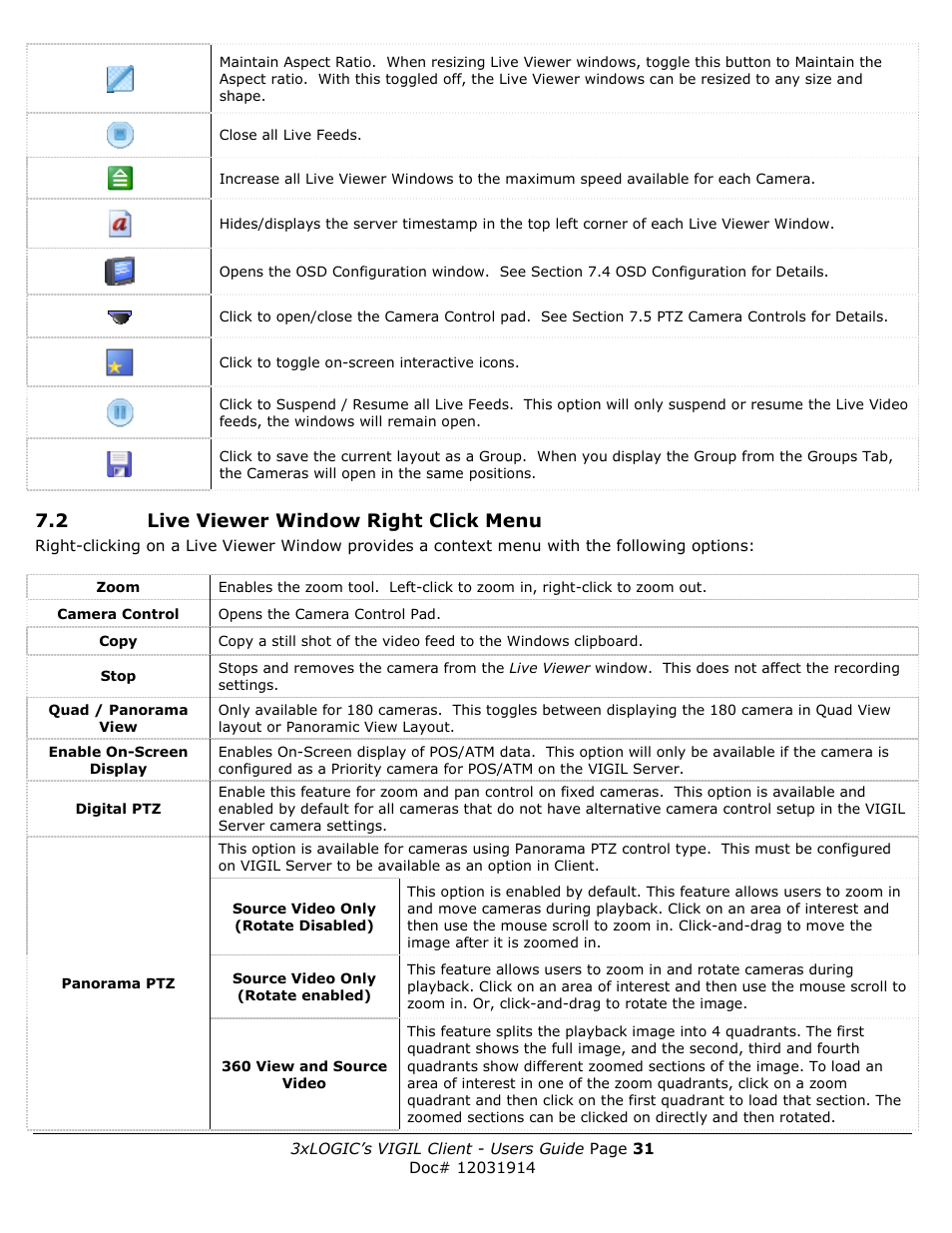 2 live viewer window right click menu | 3xLOGIC VIGIL Client User Manual | Page 31 / 91