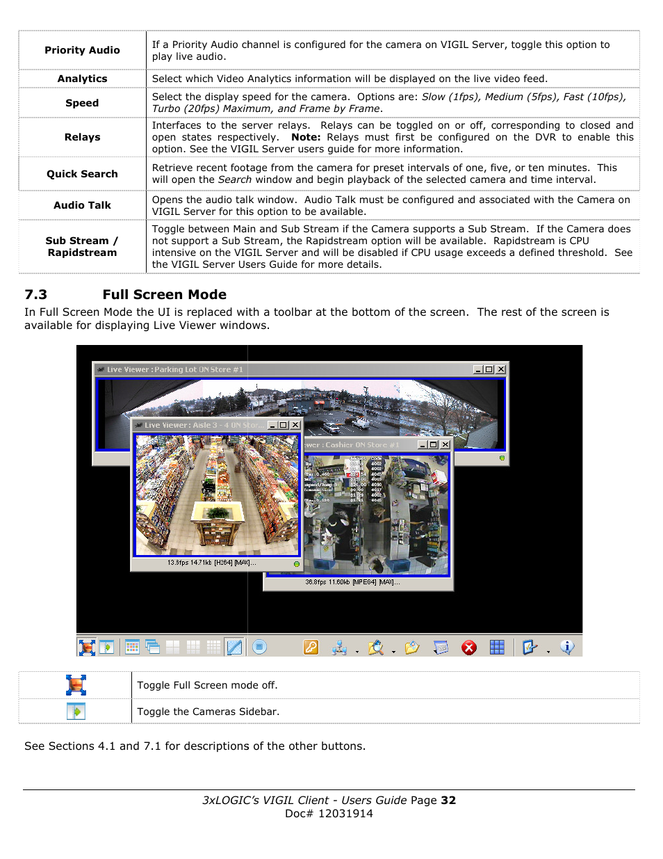 3 full screen mode | 3xLOGIC VIGIL Client User Manual | Page 32 / 91