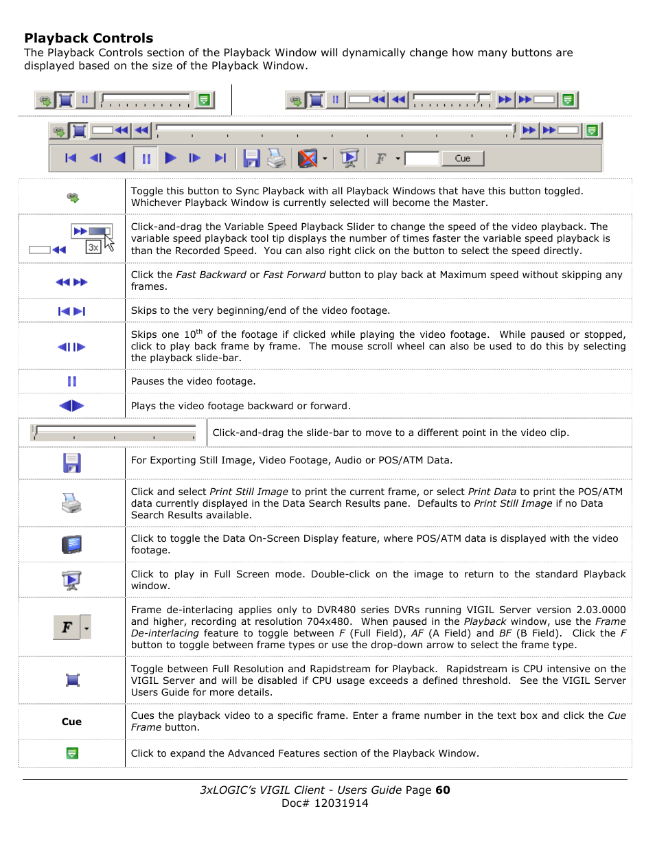 Playback controls | 3xLOGIC VIGIL Client User Manual | Page 60 / 91