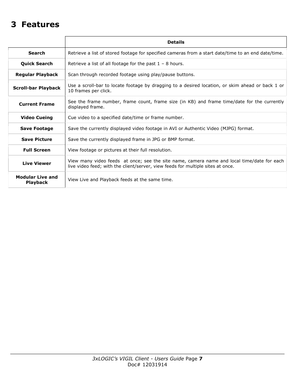 3 features | 3xLOGIC VIGIL Client User Manual | Page 7 / 91