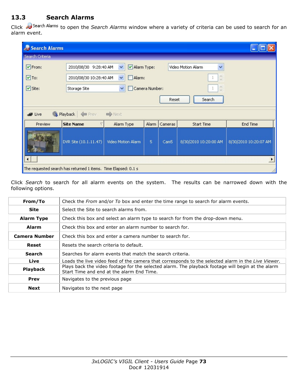 3 search alarms | 3xLOGIC VIGIL Client User Manual | Page 73 / 91