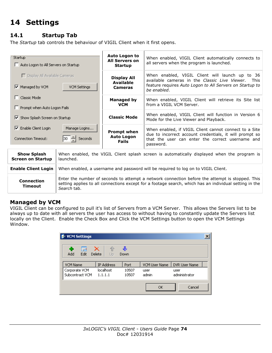 14 settings | 3xLOGIC VIGIL Client User Manual | Page 74 / 91