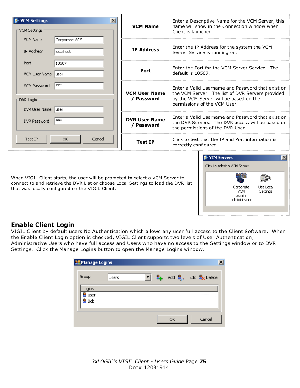 Enable client login | 3xLOGIC VIGIL Client User Manual | Page 75 / 91