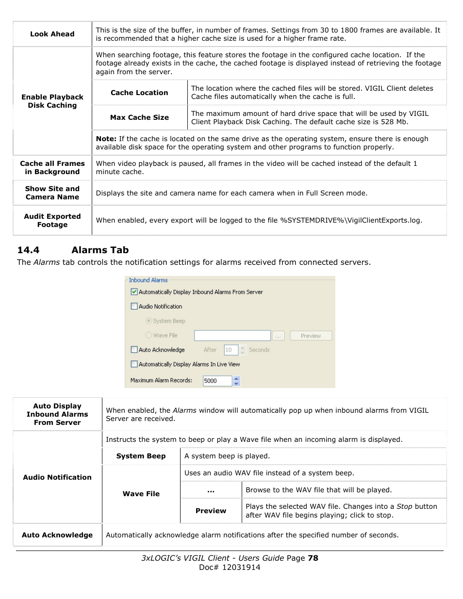 4 alarms tab | 3xLOGIC VIGIL Client User Manual | Page 78 / 91