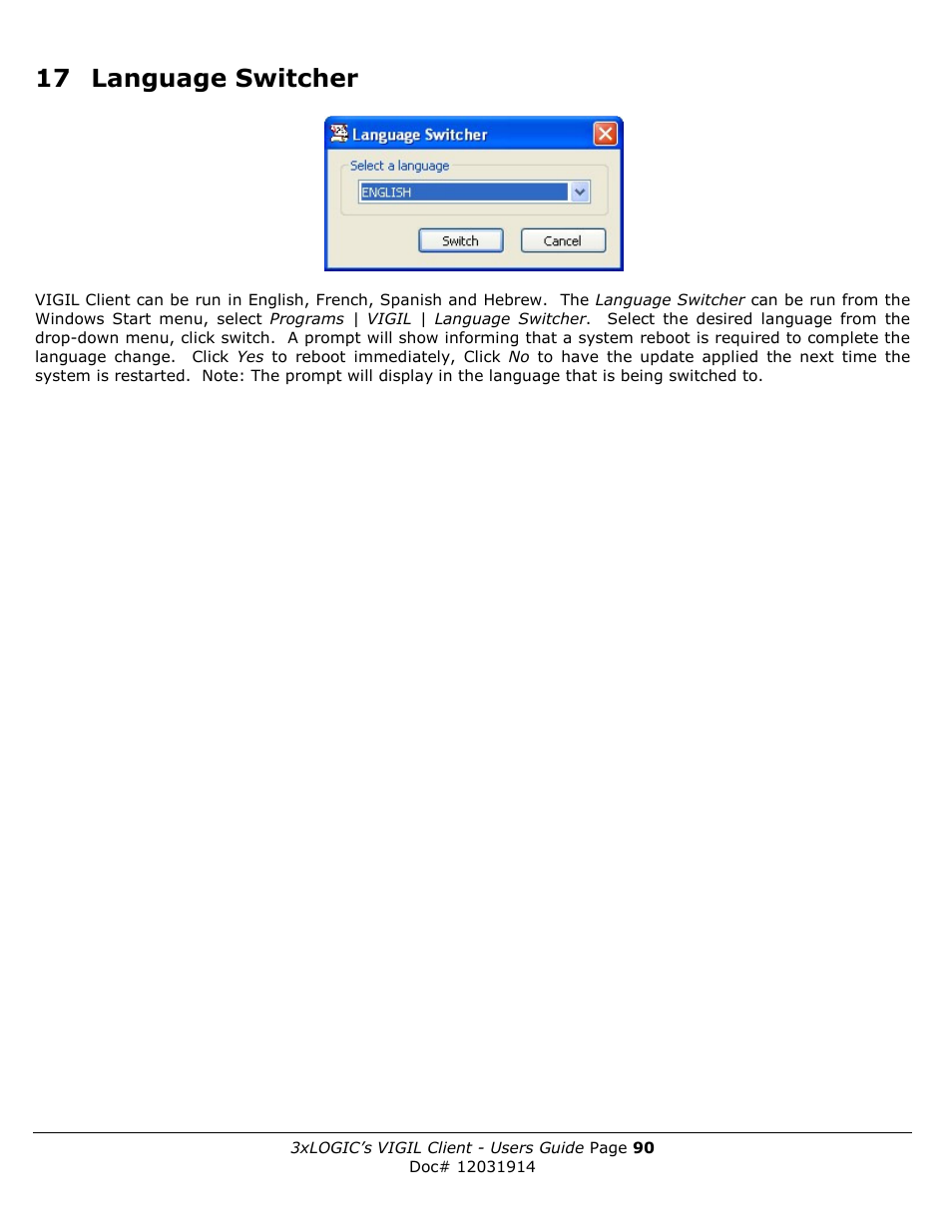 17 language switcher | 3xLOGIC VIGIL Client User Manual | Page 90 / 91