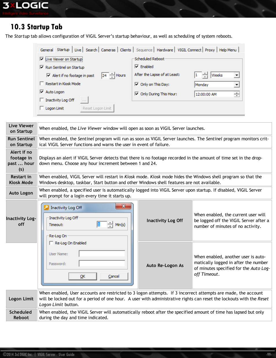 3 startup tab | 3xLOGIC VIGIL Server User Manual | Page 108 / 148
