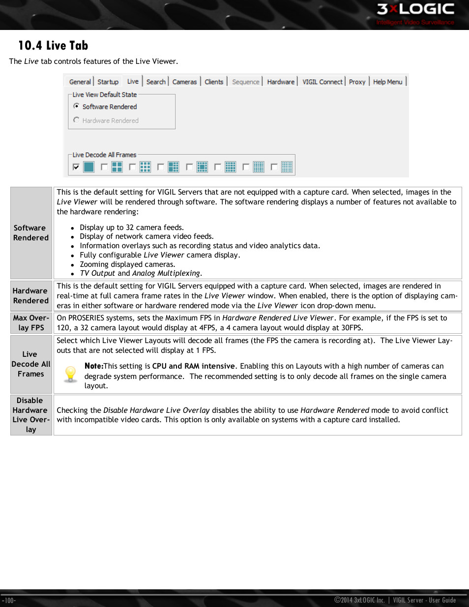 4 live tab | 3xLOGIC VIGIL Server User Manual | Page 109 / 148