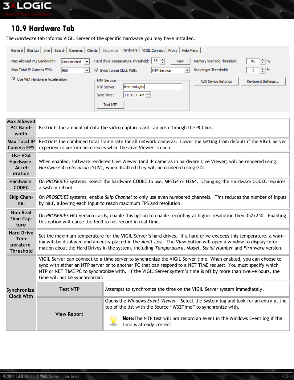 9 hardware tab | 3xLOGIC VIGIL Server User Manual | Page 112 / 148