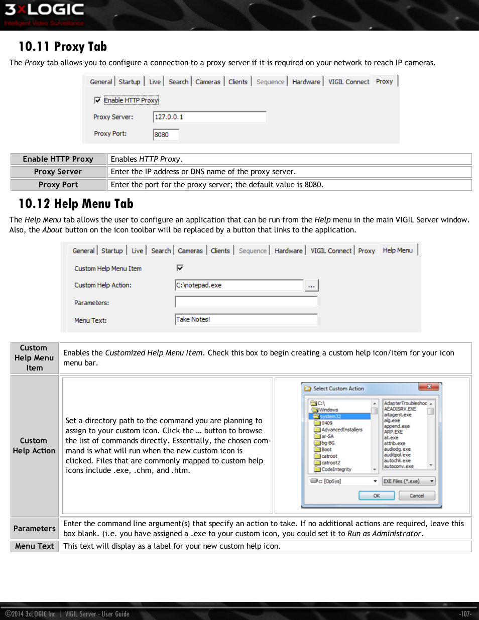 11 proxy tab, 12 help menu tab | 3xLOGIC VIGIL Server User Manual | Page 116 / 148