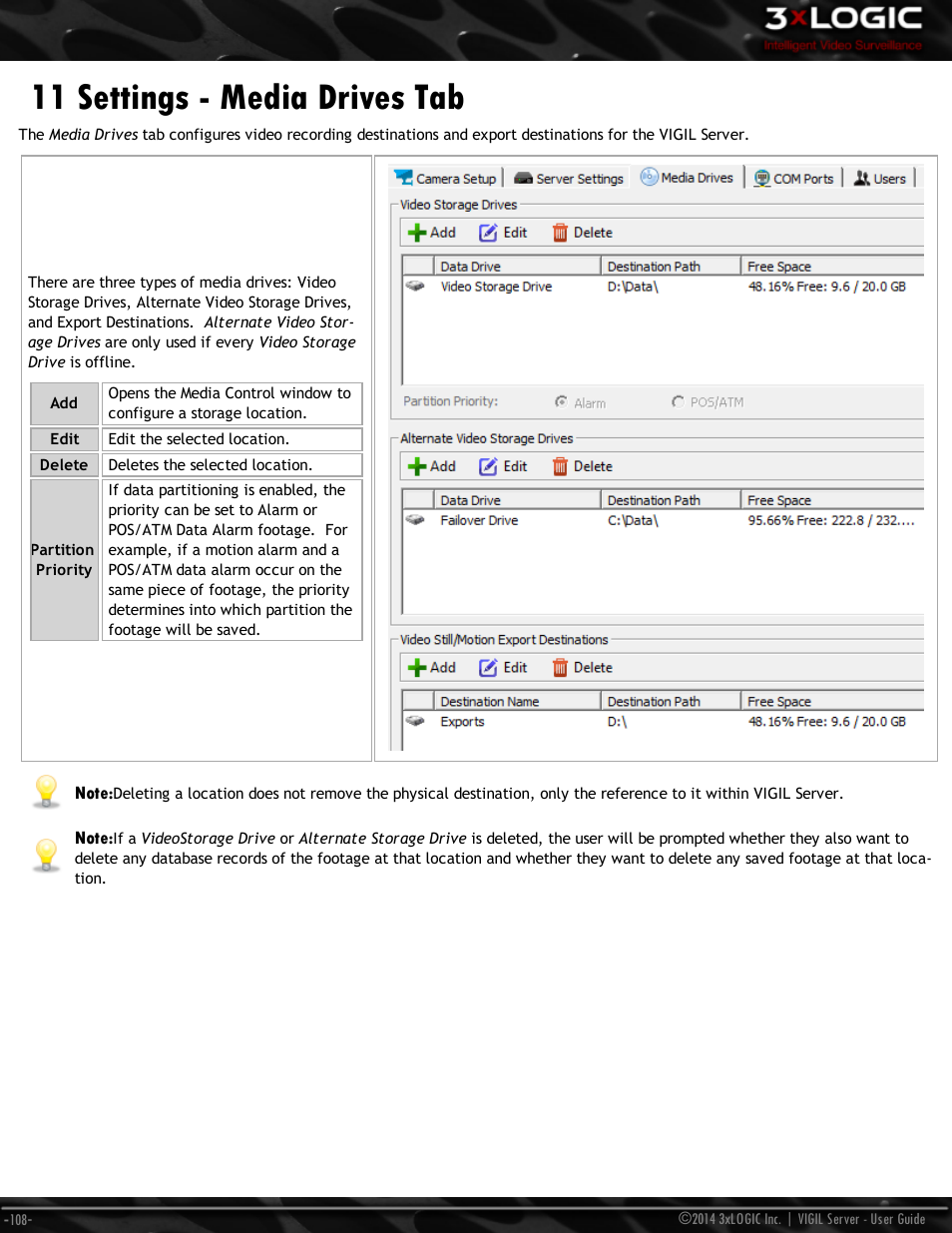 11 settings - media drives tab | 3xLOGIC VIGIL Server User Manual | Page 117 / 148